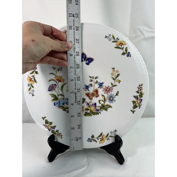 Aynsley Cottage Garden Butterfly Serving Cake Plate Rope Edge 10.5” Bone China - Picture 7 of 7